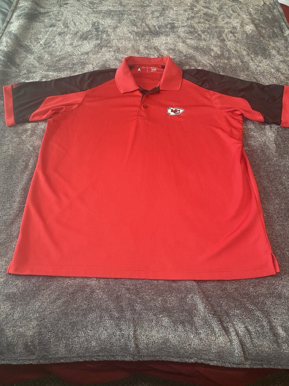 Antigua Mens XL Black Red NFL Football Kansas City Chiefs KC Golf Polo Shirt